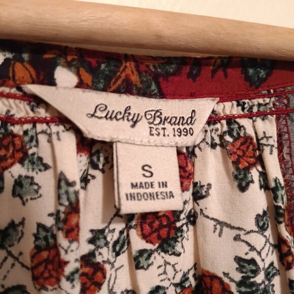 Lucky Brand Floral Scarf V-Neck Blouse-Small-Elastic Cuffs-Lightweight-Boho - Picture 7 of 9